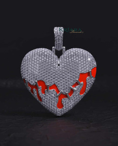 Heart Shape Diamond Pendant With Red <b>Stitch</b> Design Punk Style White Gold <b>Charm</b> Unisex Everyday Wear Jewelry - Product Image 6