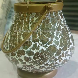 Soporte de vela redondo de aspecto hecho a mano mosaico de vidrio redondo Metal Candle Stand Set para la decoración del hogar y el jardín de la India - Product Image 4