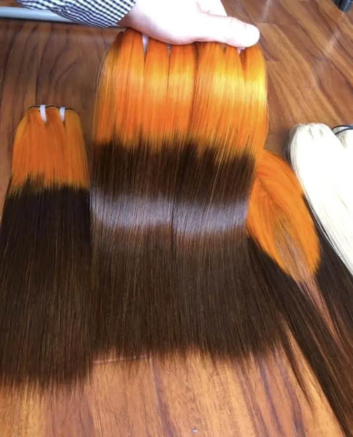 Super double drawn bone straight,red blonde color,blue green orange color Hair extensions,bone straight bundle and lace frontal