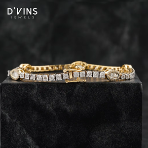 Luxury 14K <b>Solid</b> <b>Gold</b> Yellow <b>Gold</b> Trendy Diamond Bracelet Brilliant Baguette Cuts Chain Link Unisex Everyday Wear Party - Product Image 5