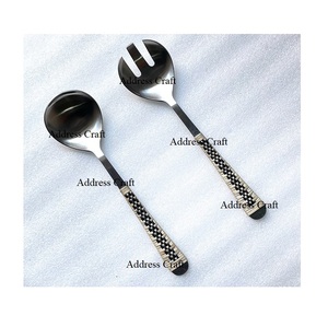 18/8 Stainless Steel Wood Handle Salad Server Set Eco-Friendly Dishwasher <b>Safe</b> American Style Salad <b>Tools</b> Kitchenware Silverware - Product Image 4