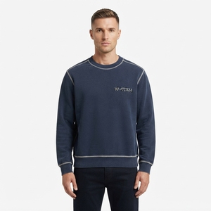 Men's <b>Navy</b> Blue Crewneck <b>Sweatshirt</b> Contrast Stitching Pullover Casual Streetwear Long Sleeve Custom <b>Sweatshirt</b> - Product Image 1