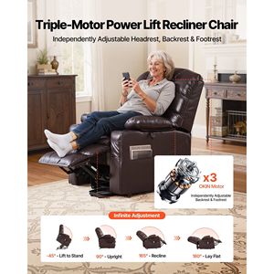 Sillón Reclinable Eléctrico de Triple Motor con Masaje y Calor para Personas Mayores, Ajuste de Posición Infinito, Reclinación Eléctrica Amplia - Product Image 2