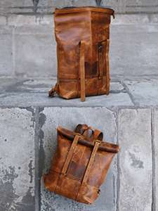 Bulk Discount Leather <b>Roll</b> Top <b>Backpack</b> High Margin Rucksack For Wholesale High Quality Leather Bag LRTB-0167 - Product Image 3