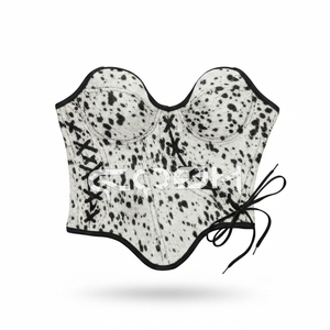 Corsé Bustier de Piel de Vaca con Estampado de Puntos Blancos y Negros y Detalle de Cordones - Product Image 5