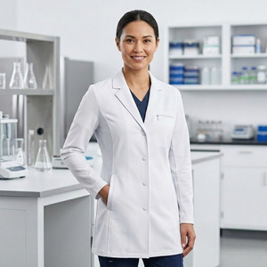 Blouse de laboratoire médicale pour femme, longue, en polyester et élasthanne – Uniforme pour médecin, infirmière, hôpital, tenue de travail coupe classique - Product Image 1