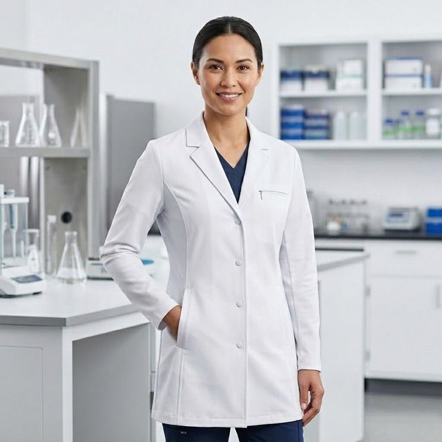 Women Medical Lab Coat Full-Length Polyester Spandex – Doctor, Nurse, Hospital Uniform, Regular Fit Workwear