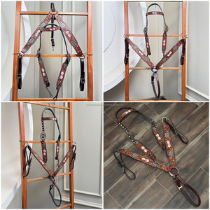 ชุดหูฟังหนังวัวพร้อมเครื่องมือระดับพรีเมี่ยมสำหรับ100% ชุดหมุดคออกลูกเต๋าดีไซน์เนอร์รูปแบบลายตารางหมากรุกอุปกรณ์เสริมม้า - Product Image 2