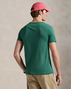 Camiseta de Manga Corta para Hombre, 100% Algodón, Verde Sólido, Corte Holgado, Cuello Redondo, Logotipo Frontal, Transpirable, para Verano - Product Image 3