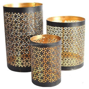 Round Iron Votive <b>Candle</b> <b>Holder</b> Set Of 3 Pcs With Inside Gold And Outside <b>Black</b> Powder Coating Finished For Home Decor - Product Image 1