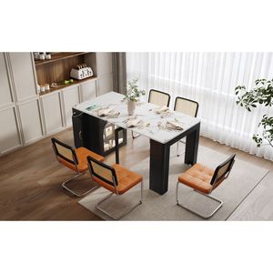 Tavolo da Pranzo Allungabile TREXM con 3 Piani Centrali Rimovibili, Tavolo Mobile con Ruote e Presa di Corrente, Salvaspazio, Prodotto per Cabine - Product Image 1