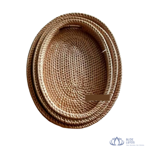 Premium Modern <b>Foldable</b> Round Rattan Woven Food Grade Tray for Elegant Bathroom and <b>Desk</b> Display Easy Serving Food Storage - Product Image 1