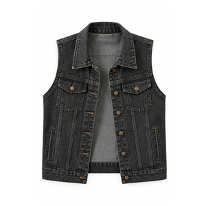 Gilet en jean court personnalisé pour femme avec poches poitrine, production en gros pour boutiques de mode indépendantes - Product Image 3