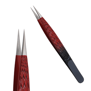 Pince à épiler Stahlmann Pro en acier inoxydable de haute qualité avec revêtement noir et rouge, option de logo personnalisé, texture à pointe lisse - Product Image 2