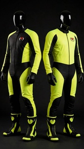 Men's Full <b>Body</b> Leather Motorcycle Racing <b>Suit</b> <b>One</b> Piece Jumpsuit Blue White Black - Product Image 3