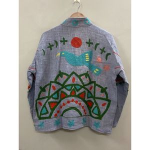 Chaqueta de Invierno de Algodón con Bordado Floral para Mujer, Cuello Mandarín, Manga Larga, Frente Abierto, Diseño Hecho a Mano - Product Image 4