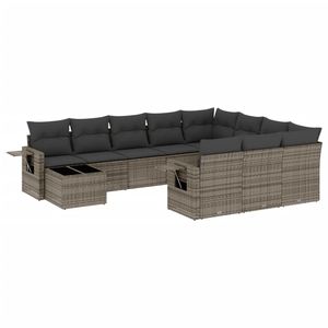 Juego de sofá de jardín gris de ratán polivinílico con acero con recubrimiento en polvo y muebles de exterior de primera calidad de vidrio templado - Product Image 2