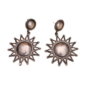 ARTS JEWELS Antique Silver Plated Brass Turquoise Bezel Setting Ethnic Drop <b>Earrings</b> From Rajasthan for Women's Party Gift - Product Image 1