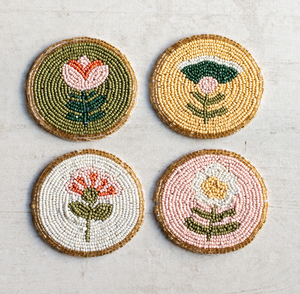 Posavasos con Cuentas, Nuevos Diseños, Posavasos de Vidrio con Cuentas Hechos a Mano en India, Posavasos Redondos con Diseño de Fresa - Product Image 6