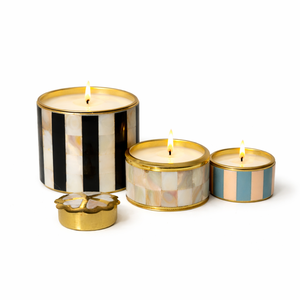 Oferta Especial: Lujoso Portavelas de Metal con Incrustaciones de Madreperla, Lavanda y Rayas Blancas, con Tapa Dorada, Hecho a Mano, Decorativo y Aromático - Product Image 2