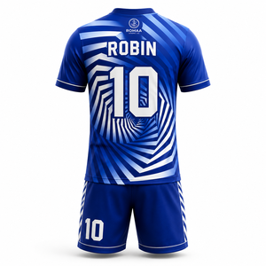Ensemble Maillot et Short de Football Personnalisé Bleu Royal et Blanc avec Nom et Numéro, Motif Spirale Sublimé, Tenue d'Équipe OEM Usine Pro - Product Image 2