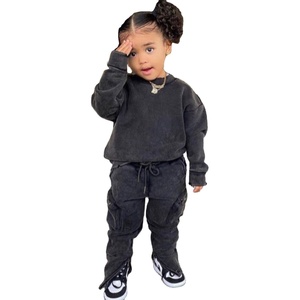 Survêtement noir pour bébés filles, sweat-shirt streetwear à manches longues et col rond avec pantalon à cordon de serrage, couleur unie, coupe ample, vêtements d'automne - Product Image 6