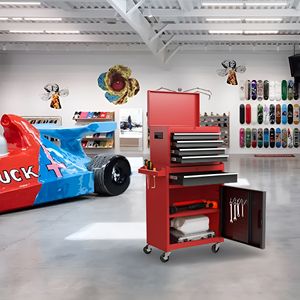 Cassettiera Portautensili Smontabile con 5 Cassetti, Ruote Universali Bloccabili, Ripiani Regolabili e Rivestimento Interno - Product Image 2