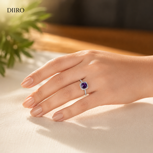 Bague de fiançailles pour femme en argent sterling 925 avec pierre précieuse violette taille coussin, halo de moissanite, bijoux de mariage - Product Image 2