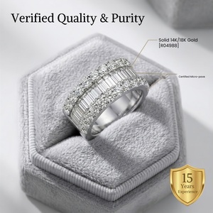 Anillo de oro macizo de 18 quilates hecho a mano con diamantes baguette de varias filas, banda triple, joyería fina, fabricante, regalo para mujer - Product Image 3