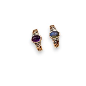 925 Sterling Silver Oval Shape Cut Labradorite & Amethyst <b>Ring</b> With Bezel Settings Natural Healing Stone Jewelry Engagement Gift - Product Image 1