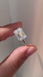 East West 2CT Emerald Cut Moissanite Solitaire <b>Ring</b> Original <b>925</b> <b>Silver</b> Fine Modern Style Gift For Anniversary Party Occasion - Product Image 5