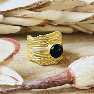 Latest Design Black Onyx <b>Rings</b> Boho Floral Bands Boho Brass <b>Ring</b> For Women 18k <b>Gold</b> Plated Botanical <b>Cocktail</b> Wholesale/OEM/ODM - Product Image 6