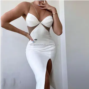 Red Carpet Dresses Evening Gown 2022 White Sexy Cross Crystal Side Split Bodycon Mini Dress For Women Wedding Party Wear