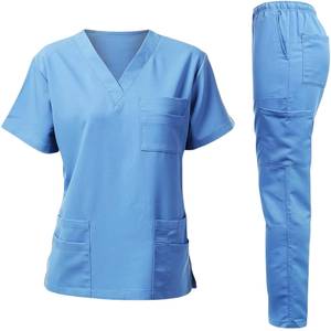 Women's Teal <b>Scrub</b> <b>Set</b> With V-Neck Top And Drawstring Pants Hospital Uniforms - Product Image 2