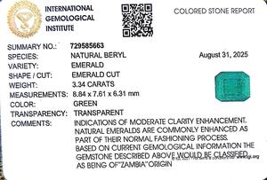 Esmeralda Octogonal Verde de 3.34 Quilates de Zambia, Gema Suelta, Tabla Ratti 4.25 - Product Image 6