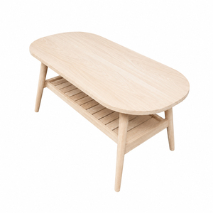 Minimalist <b>Solid</b> Teak Oval Teak Slatted Coffee Table High Quality Bleach Finish with Open Shelf for Hotel Lounge Wholesale - Product Image 3