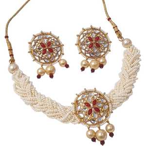 Joyería de Latón de Moda, Juego de 3 Piezas, Collar y Pendientes Kundan, Diseño Personalizado de Alta Calidad, Colección para Bodas y Fiestas - Product Image 1