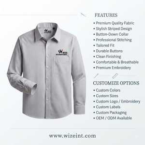 WIZE INTERNATIONAL <b>Men's</b> <b>Striped</b> Dress <b>Shirt</b> <b>Long</b> <b>Sleeve</b> Button Down Collar Cotton Poplin Smart Casual Spring Wear - Product Image 6