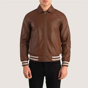 <b>Mens</b> Brown PU <b>Leather</b> Bomber <b>Jacket</b> Regular Fit Collar Zipper Closure Casual Style Autumn Wear - Product Image 4
