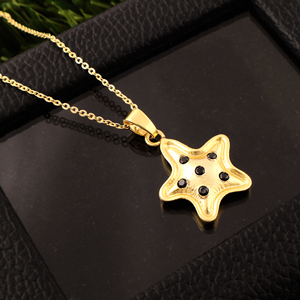 Women fashion jewelry dainty black onyx starfish pendant necklace solid brass 18k gold plated minimalist charms women necklaces - Product Image 3