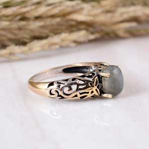 Vintage Ottoman 925 <b>Silver</b> Bezel Setting Blue Rainbow Moonstone Handmade Filigree Band <b>Ring</b> Jewelry for Party - Product Image 2