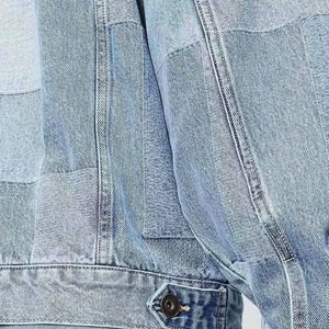 Men's Light Blue Patchwork <b>Denim</b> Jacket Turn-down Collar Casual Single Breasted Button Closure Washed Cotton <b>Material</b> Regular - Product Image 6