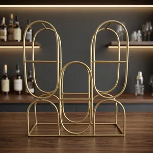 Modern Geometric Metal 8 <b>Bottle</b> Wine <b>Rack</b> Double Tier Standing Organizer Minimalist Design Durable Freestanding Shelf - Product Image 2