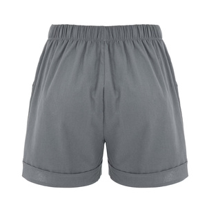 Shorts décontractés pour femmes à taille haute élastique en polyester/coton, poches plaquées, coupe régulière, tissu tricoté léger, ourlet roulé - Product Image 6