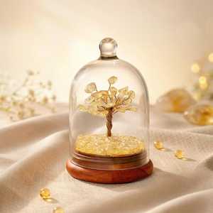 Árbol de la Fortuna de Cristal de Citrino Natural Hecho a Mano con Cúpula de Cristal, Decoración de Piedras Preciosas, Base de Madera, Regalo de Decoración para el Hogar Feng Shui - Product Image 1
