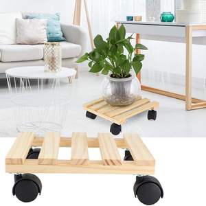 Support à plantes en bois avec roulettes, chariot à plantes carré roulant pour pots d'intérieur et d'extérieur, support à plantes en bois pour salon et balcon - Product Image 5