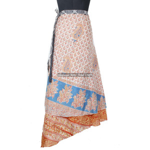 New Girls Silk Long <b>Wrap</b> <b>Skirt</b> Beach Wholesale for Sale Women Wear Vintage Silk Sari Long Length <b>Wrap</b> Around <b>Skirt</b> 2 Layer Magic - Product Image 4