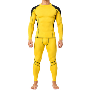 Ensemble de survêtement de compression pour hommes, respirant, extensible, à manches longues, haut et legging, séchage rapide, pour la course, le fitness et l'entraînement, personnalisable - Product Image 1