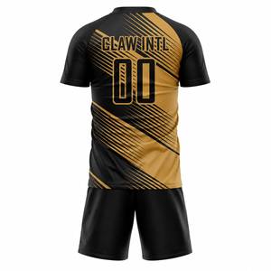 ชุดฟุตบอล Claw Intl สีดำทอง พิมพ์ลายแบบ Sublimated ระบายเหงื่อได้ดี สำหรับทุกเพศทุกวัย ทรงปกติ ผลิตจากโพลีเอสเตอร์ 100% ป้องกันรังสียูวี - Product Image 5