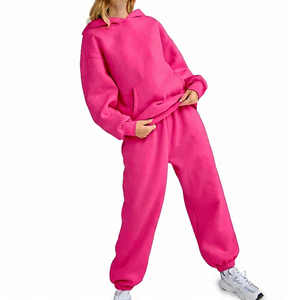 Conjunto Deportivo Oversize de 2 Piezas para Mujer, Sudadera con Capucha y Cordón Ajustable, Bolsillo Frontal, Pantalones Deportivos con Puños Elásticos, Felpa de Algodón, Estilo Urbano 2026 - Product Image 2